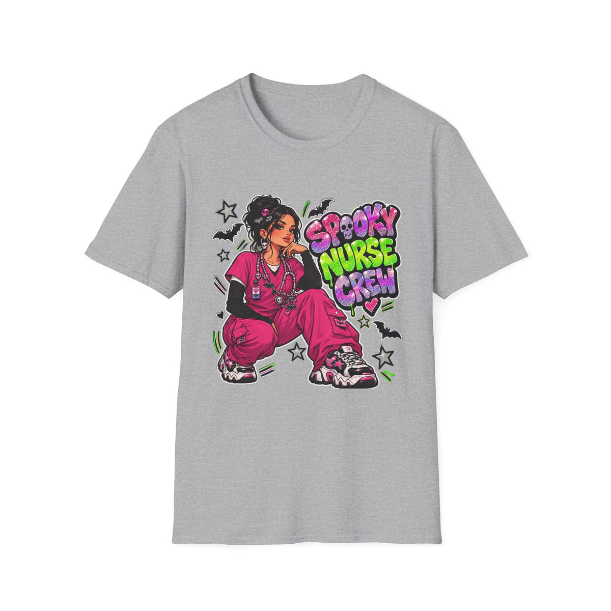Spooky Nurse Crew T-Shirt | Halloween Medical Scrub Art