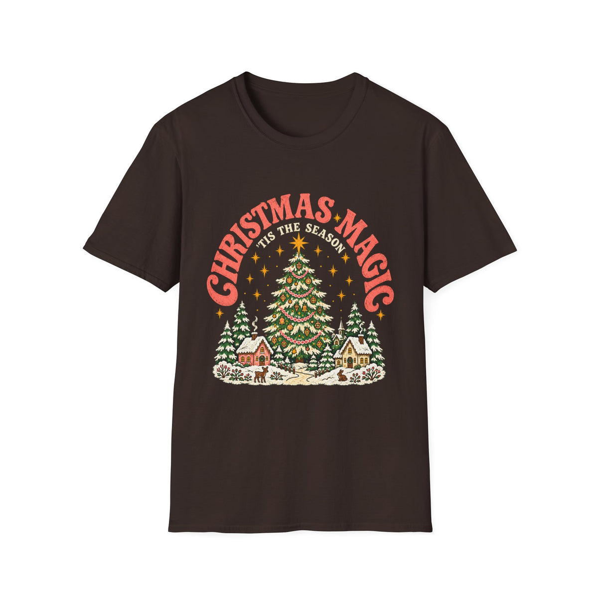 Christmas Magic Tree T-Shirt | Cozy Village Holiday Design