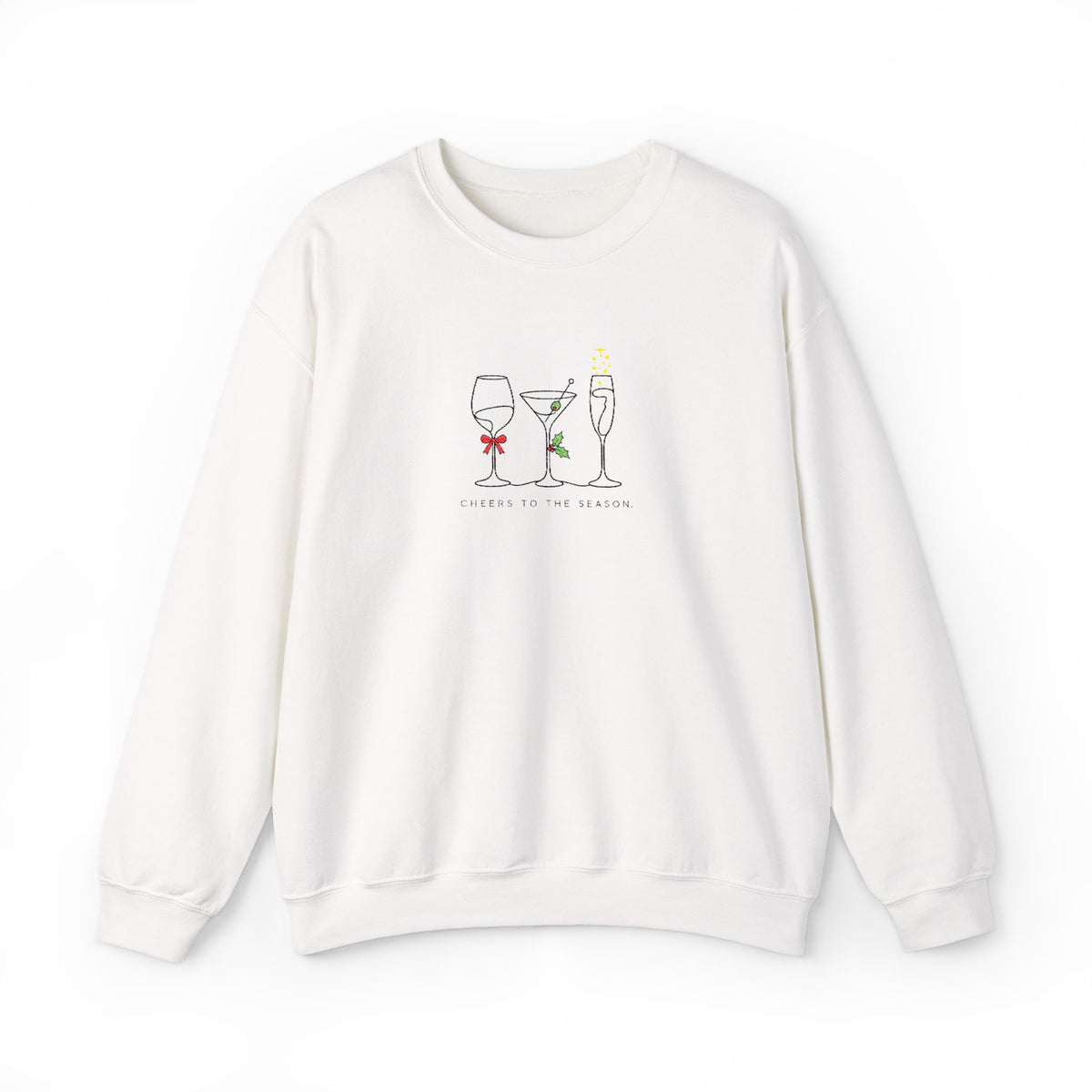 Three Wine Glasses Illustration Embroidered Sweatshirt | Cute Wine Trio, Cheers Sketch