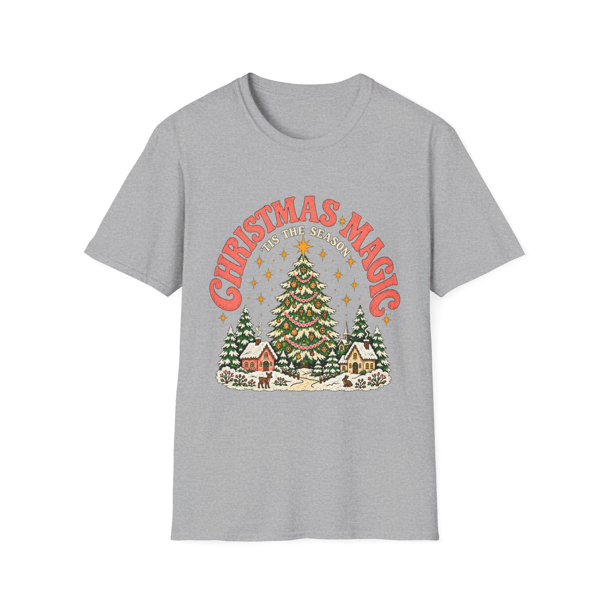Christmas Magic Tree T-Shirt | Cozy Village Holiday Design