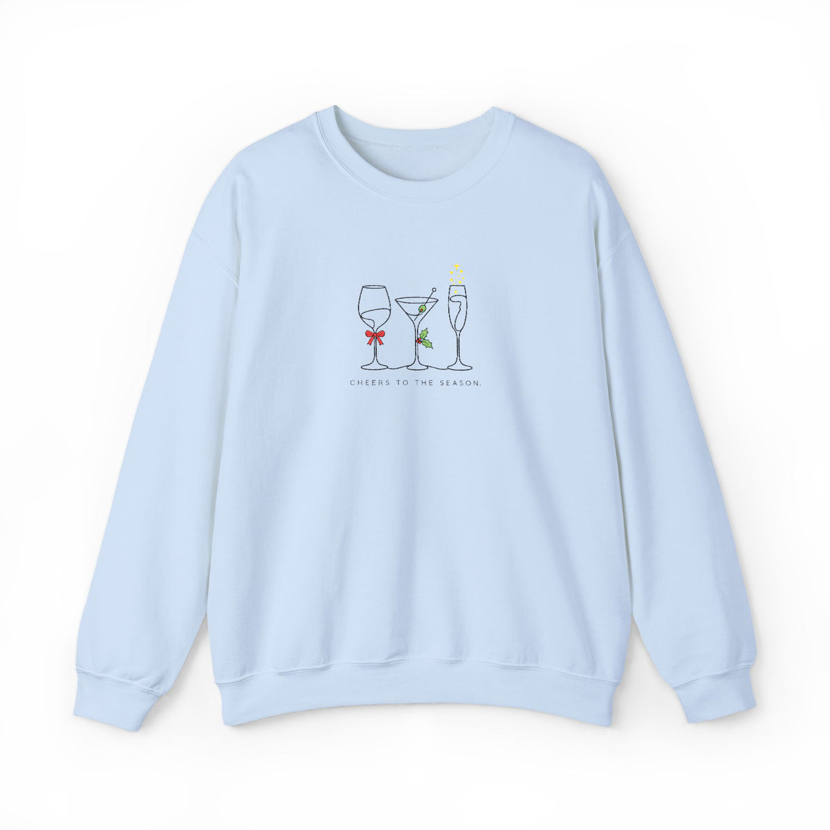 Three Wine Glasses Illustration Embroidered Sweatshirt | Cute Wine Trio, Cheers Sketch