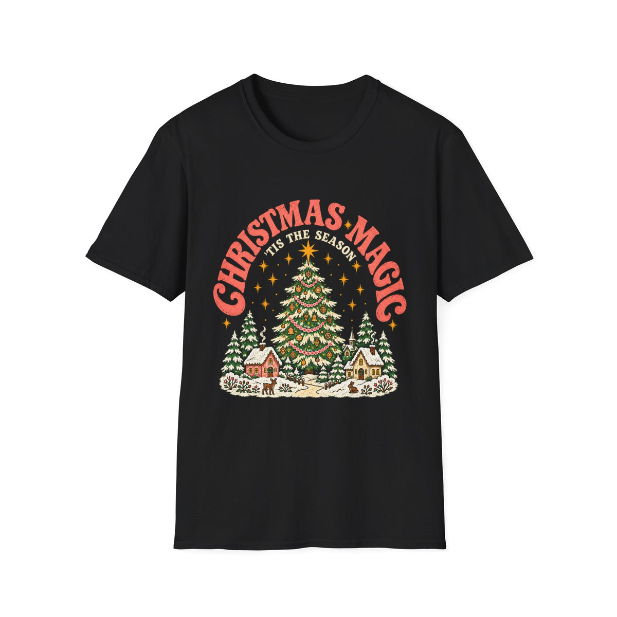 Christmas Magic Tree T-Shirt | Cozy Village Holiday Design