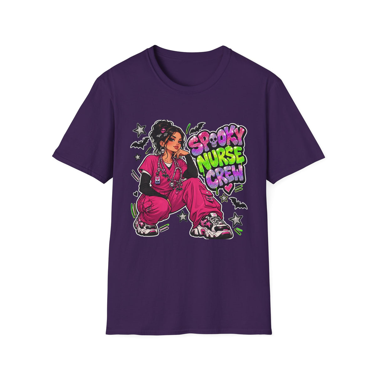 Spooky Nurse Crew T-Shirt | Halloween Medical Scrub Art