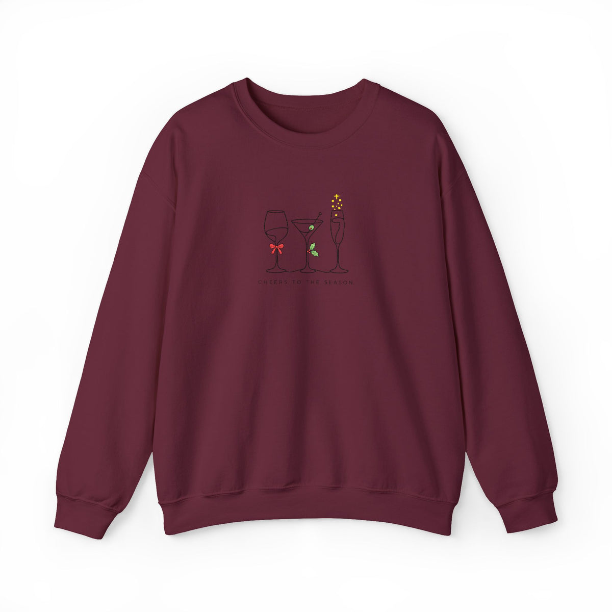 Three Wine Glasses Illustration Embroidered Sweatshirt | Cute Wine Trio, Cheers Sketch