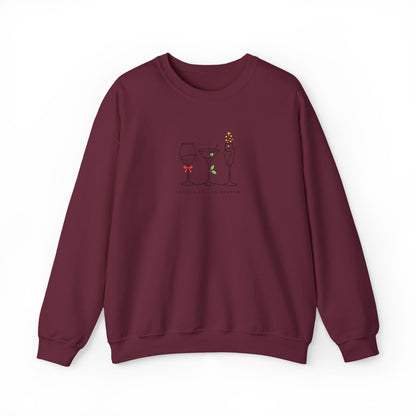 Three Wine Glasses Illustration Embroidered Sweatshirt | Cute Wine Trio, Cheers Sketch
