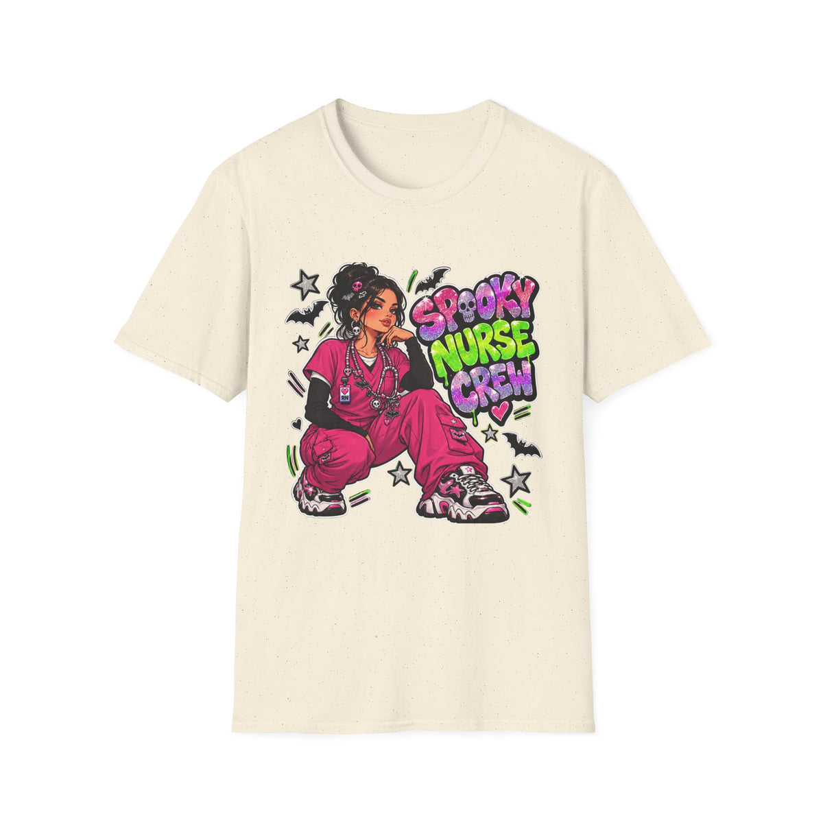 Spooky Nurse Crew T-Shirt | Halloween Medical Scrub Art