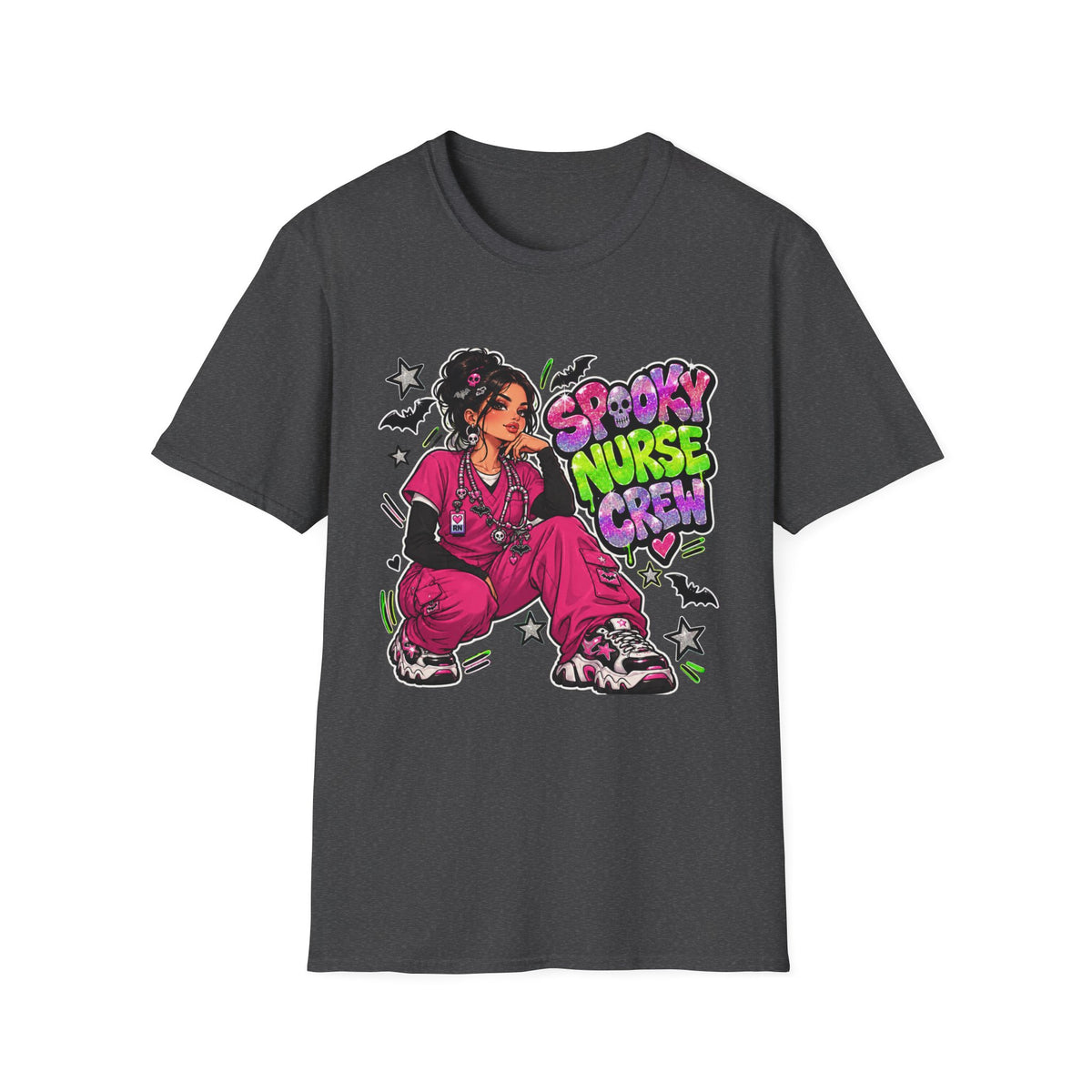 Spooky Nurse Crew T-Shirt | Halloween Medical Scrub Art
