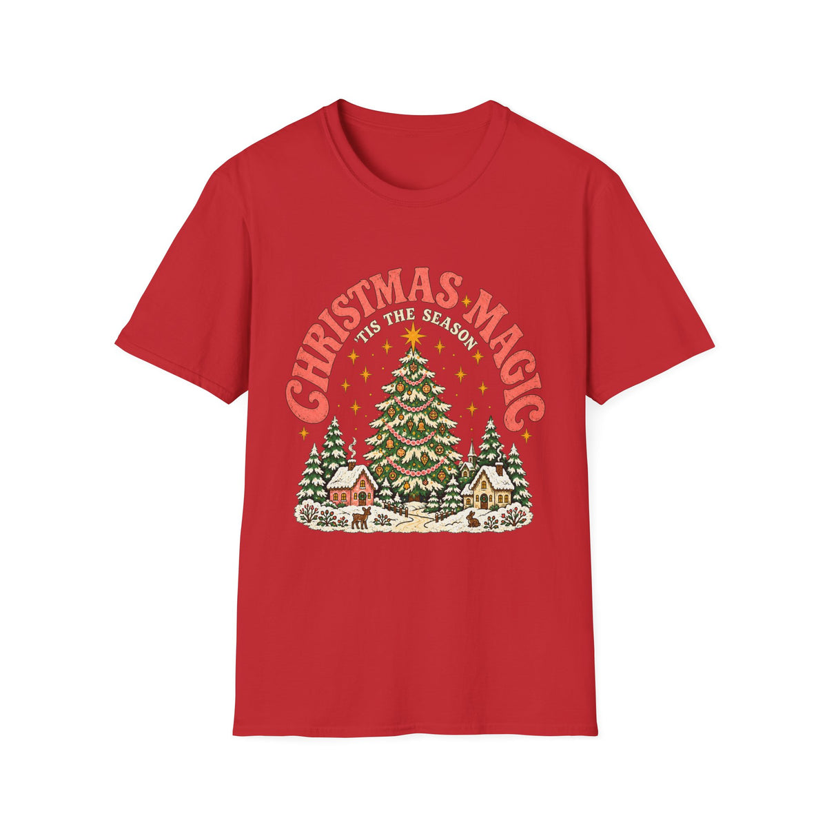 Christmas Magic Tree T-Shirt | Cozy Village Holiday Design