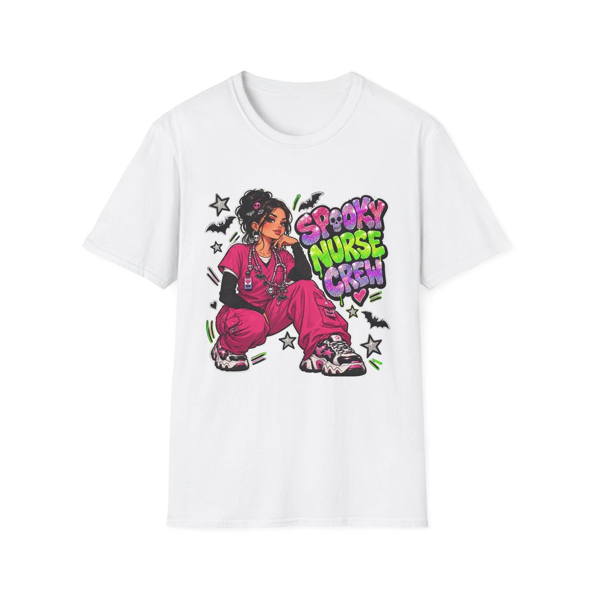 Spooky Nurse Crew T-Shirt | Halloween Medical Scrub Art