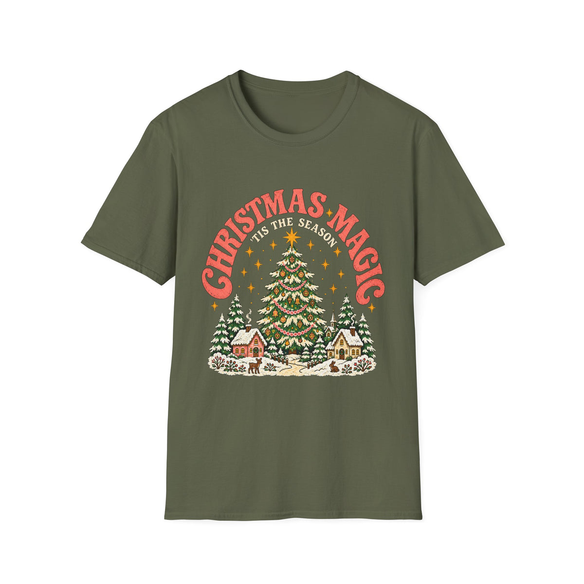 Christmas Magic Tree T-Shirt | Cozy Village Holiday Design