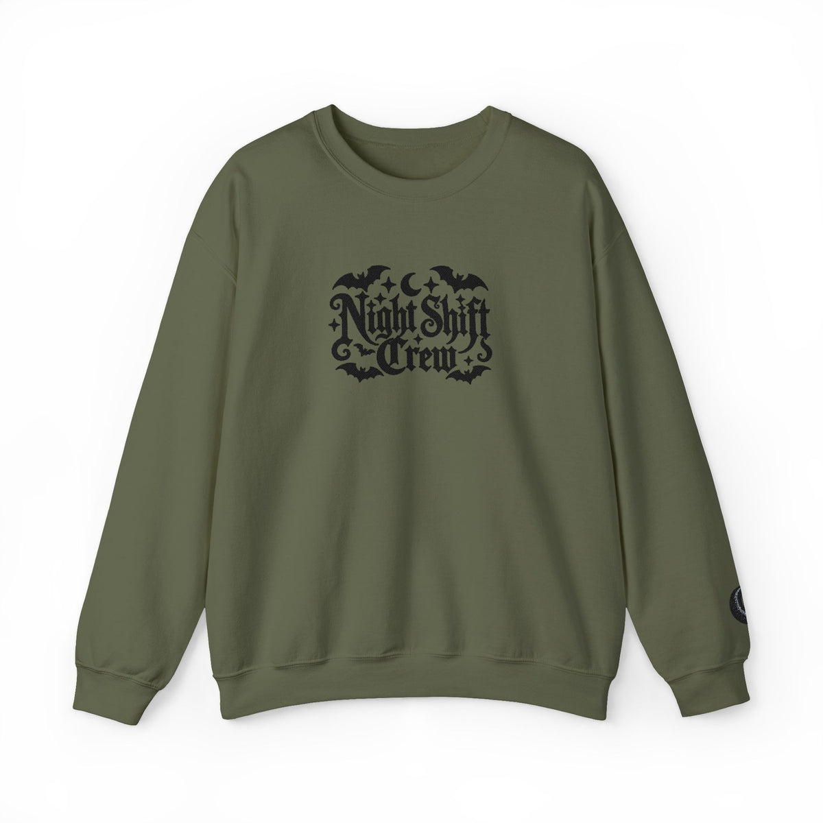Night Shift Crew Embroidered sweatshirt | Halloween bats gothic script