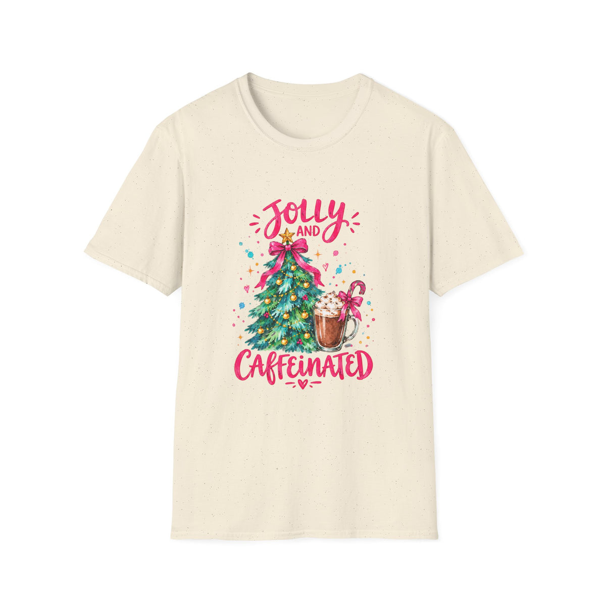 Jolly and Caffeinated Christmas Tree T-Shirt | Holiday Coffee Tee
