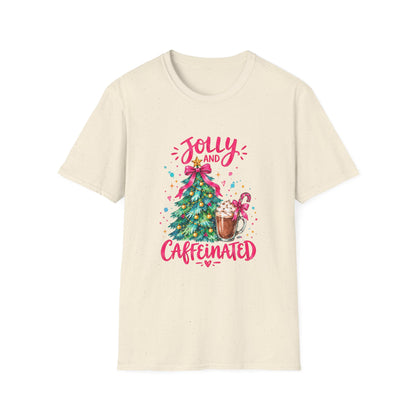 Jolly and Caffeinated Christmas Tree T-Shirt | Holiday Coffee Tee
