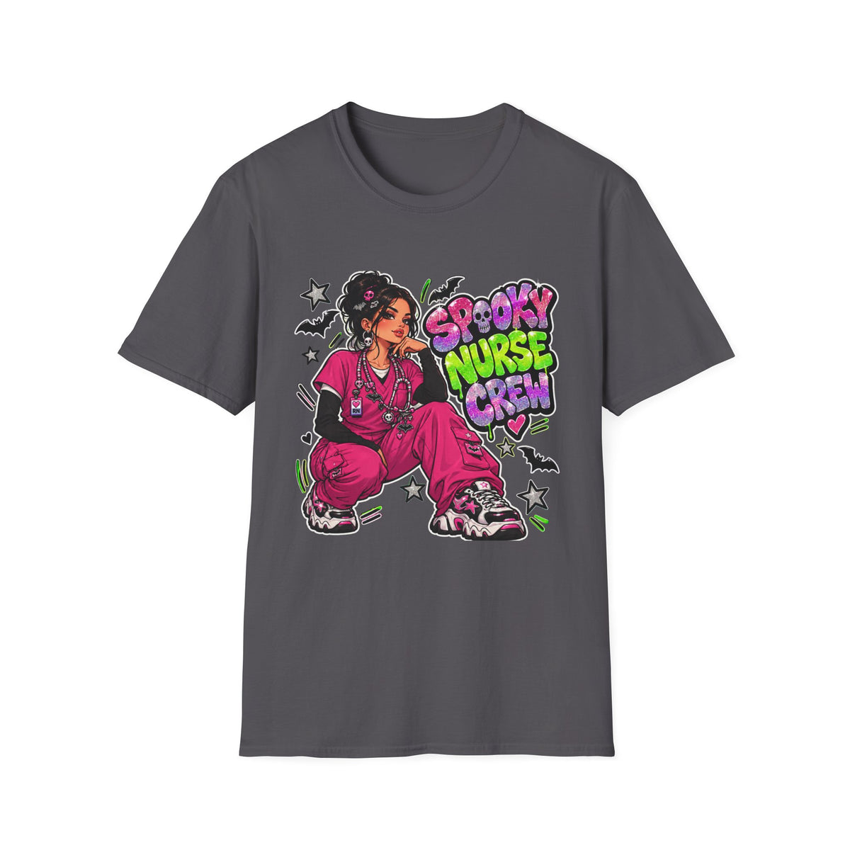 Spooky Nurse Crew T-Shirt | Halloween Medical Scrub Art