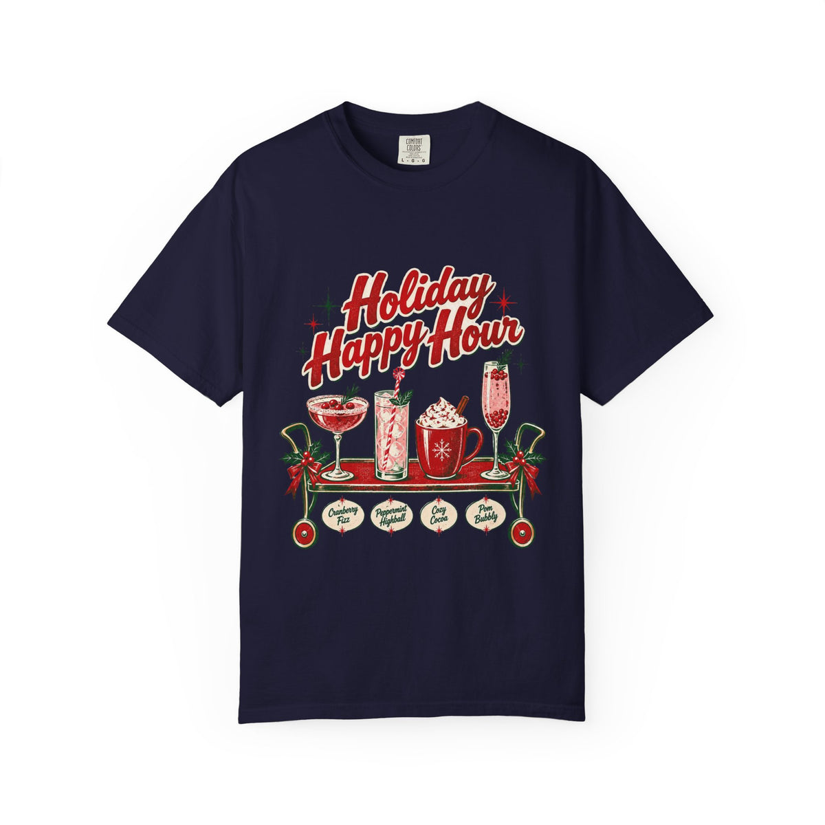Holiday Happy Hour T-shirt | Christmas cocktail mug mocktail design