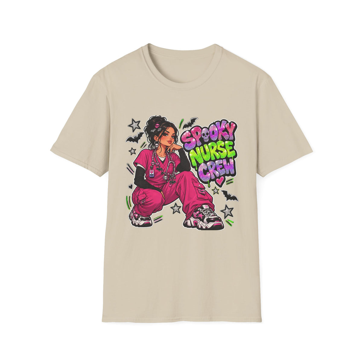 Spooky Nurse Crew T-Shirt | Halloween Medical Scrub Art