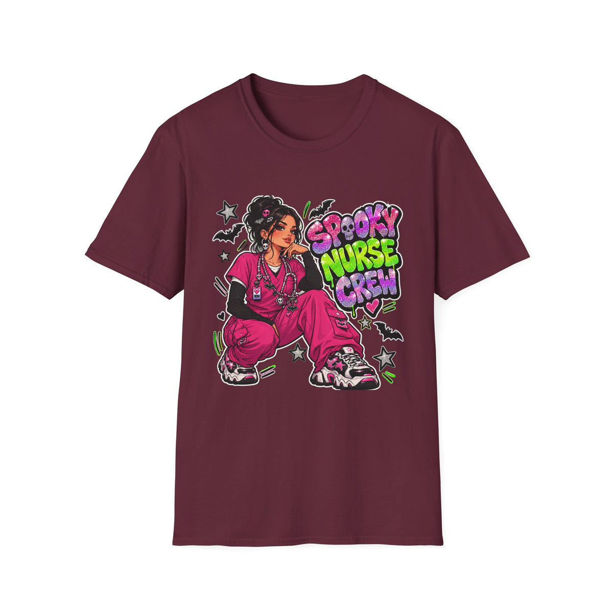 Spooky Nurse Crew T-Shirt | Halloween Medical Scrub Art