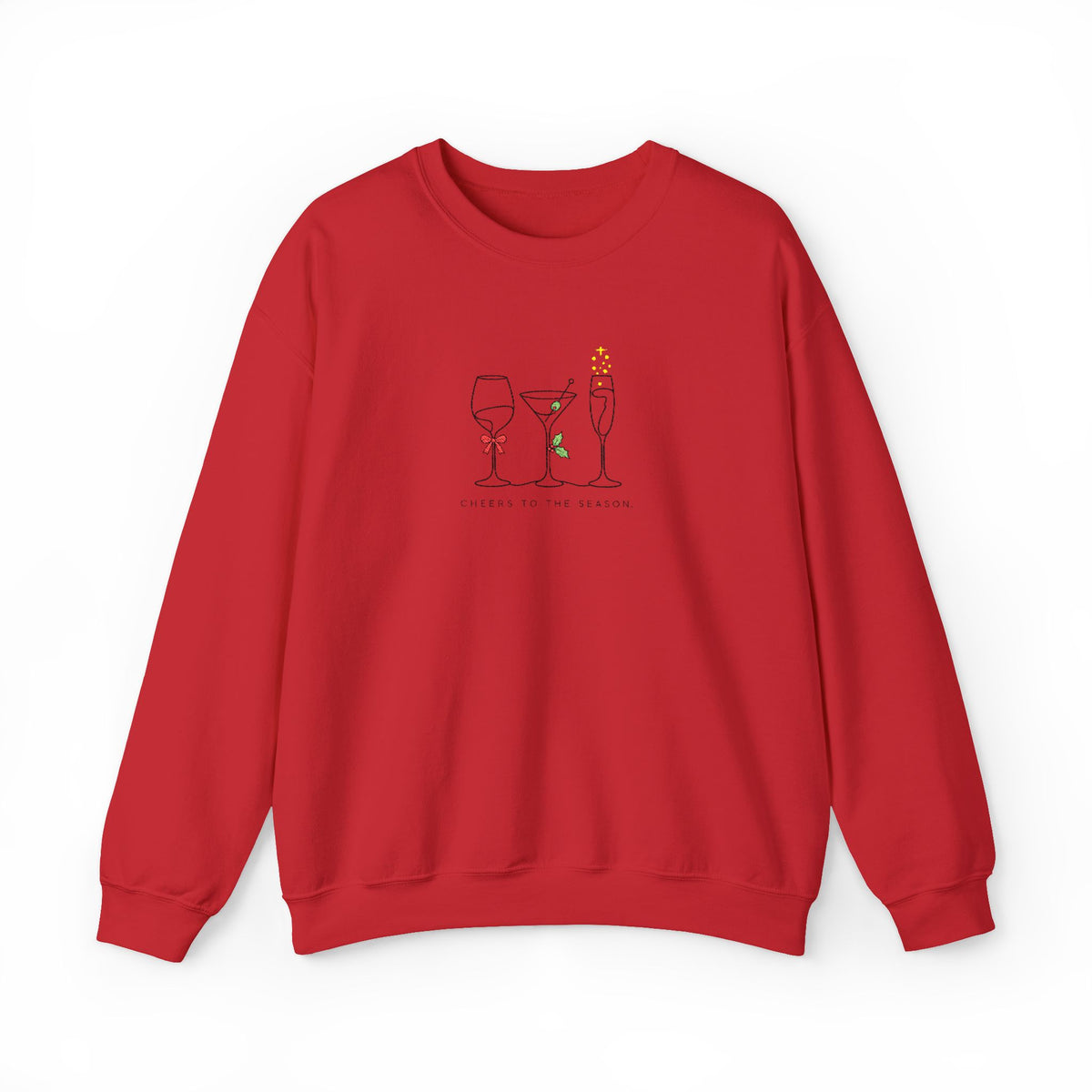 Three Wine Glasses Illustration Embroidered Sweatshirt | Cute Wine Trio, Cheers Sketch