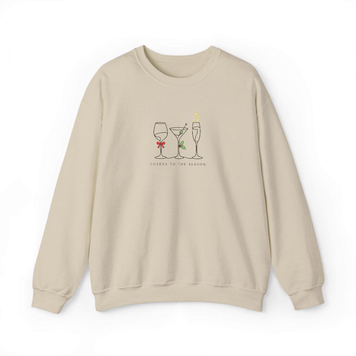 Three Wine Glasses Illustration Embroidered Sweatshirt | Cute Wine Trio, Cheers Sketch