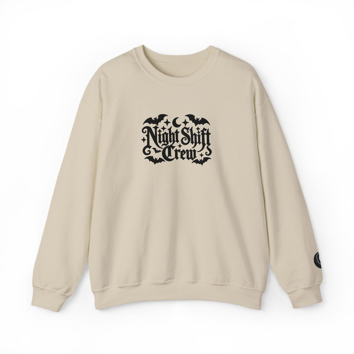Night Shift Crew Embroidered sweatshirt | Halloween bats gothic script