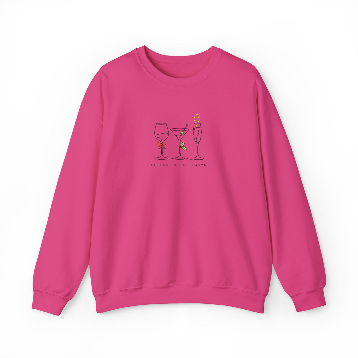 Three Wine Glasses Illustration Embroidered Sweatshirt | Cute Wine Trio, Cheers Sketch
