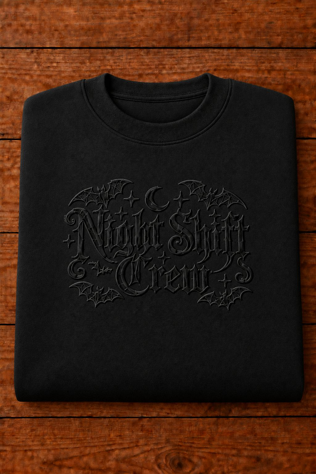 Night Shift Crew Embroidered sweatshirt | Halloween bats gothic script