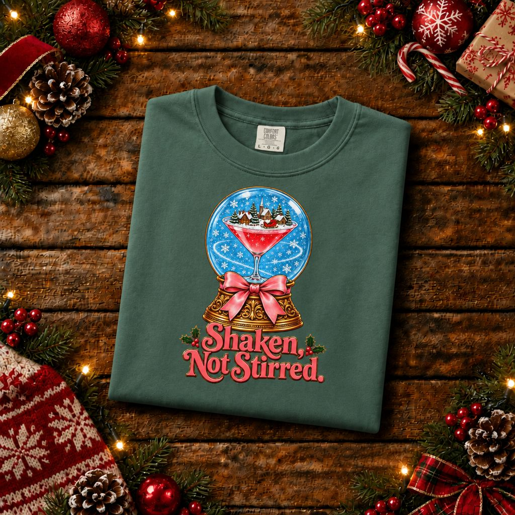 Shaken Not Stirred Snowglobe T-shirt | Cocktail Martini Holiday Design
