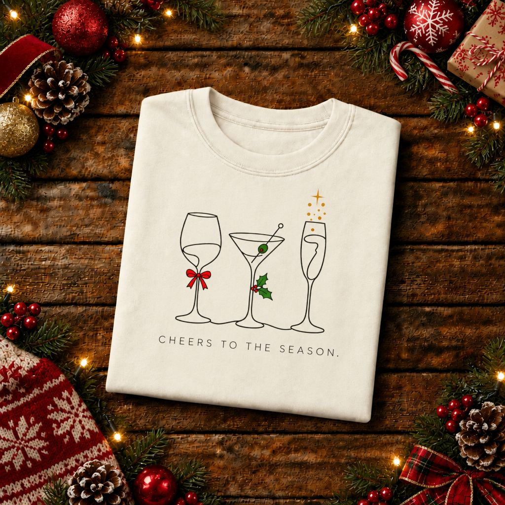 Cheers to the Season cocktail glasses T-Shirt | holiday drinks illustration