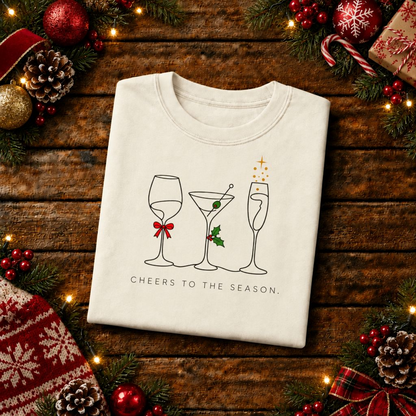 Cheers to the Season cocktail glasses T-Shirt | holiday drinks illustration