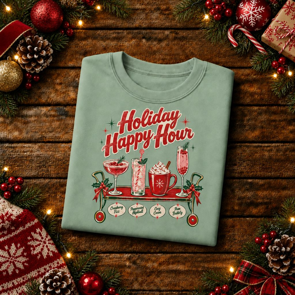 Holiday Happy Hour T-shirt | Christmas cocktail mug mocktail design