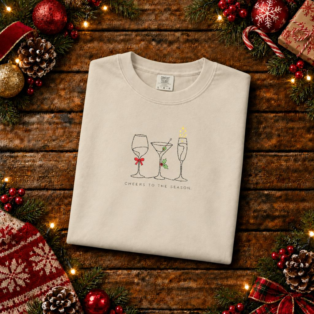 Three Wine Glasses Illustration Embroidered Sweatshirt | Cute Wine Trio, Cheers Sketch