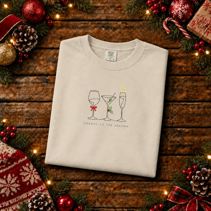 Three Wine Glasses Illustration Embroidered Sweatshirt | Cute Wine Trio, Cheers Sketch