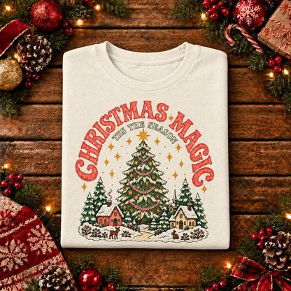 Christmas Magic Tree T-Shirt | Cozy Village Holiday Design