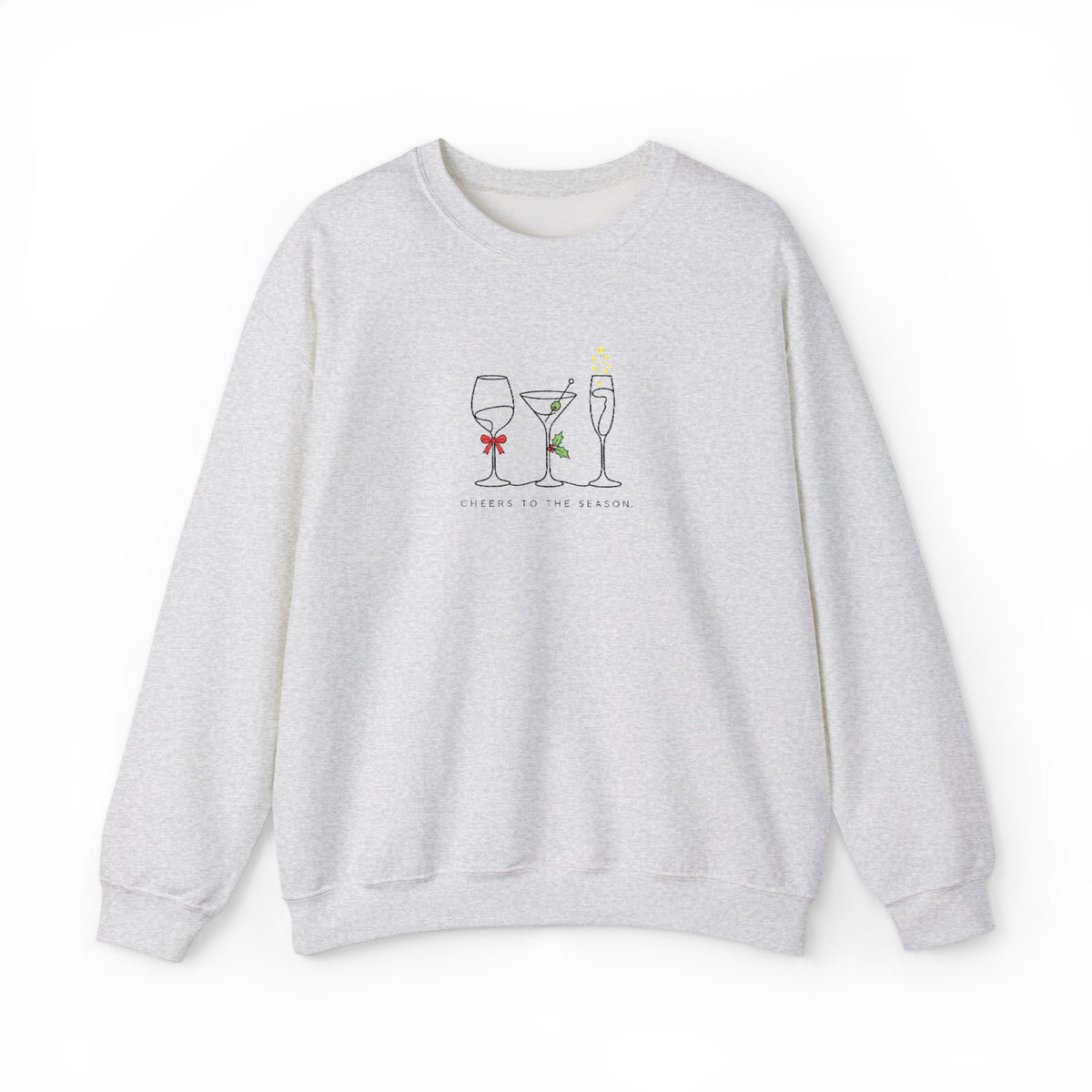 Three Wine Glasses Illustration Embroidered Sweatshirt | Cute Wine Trio, Cheers Sketch