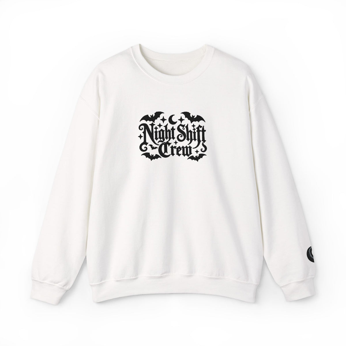Night Shift Crew Embroidered sweatshirt | Halloween bats gothic script