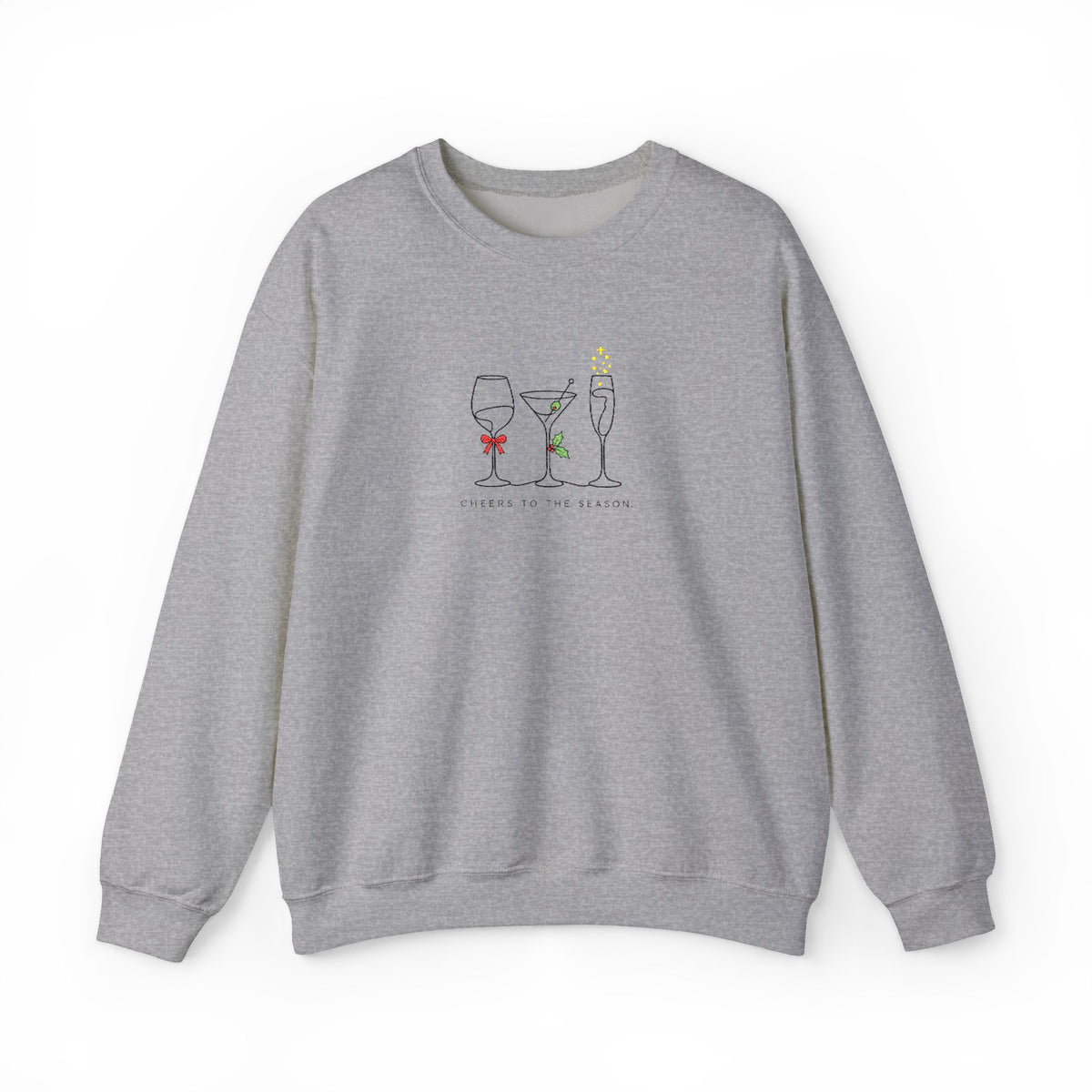 Three Wine Glasses Illustration Embroidered Sweatshirt | Cute Wine Trio, Cheers Sketch