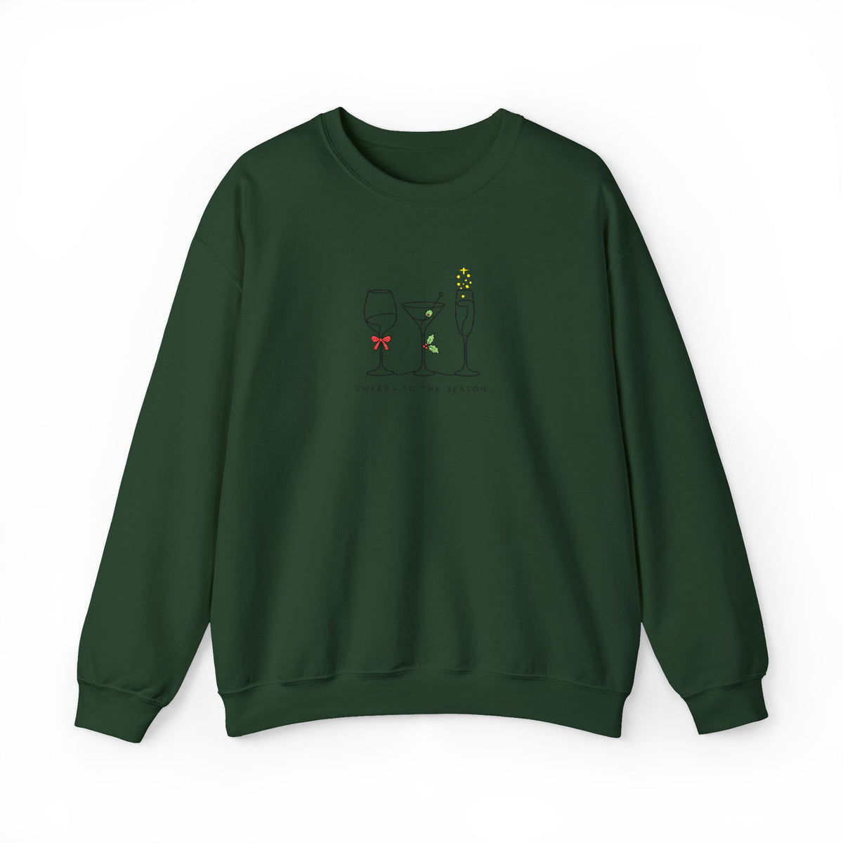 Three Wine Glasses Illustration Embroidered Sweatshirt | Cute Wine Trio, Cheers Sketch