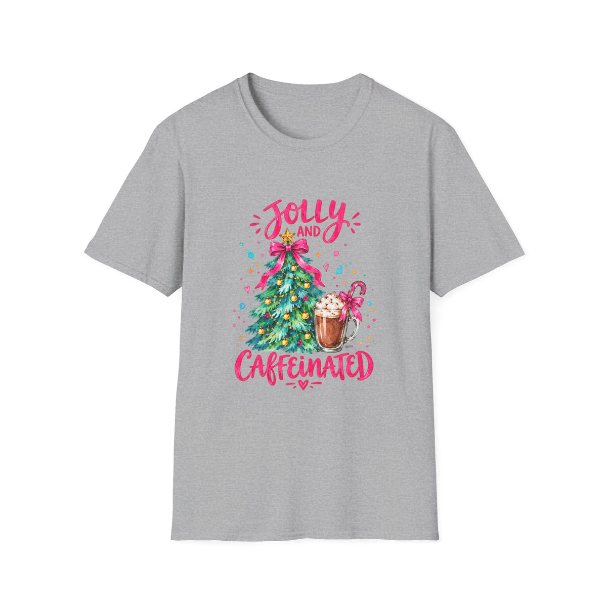 Jolly and Caffeinated Christmas Tree T-Shirt | Holiday Coffee Tee