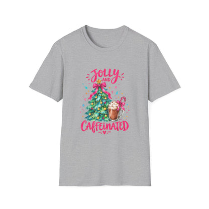 Jolly and Caffeinated Christmas Tree T-Shirt | Holiday Coffee Tee