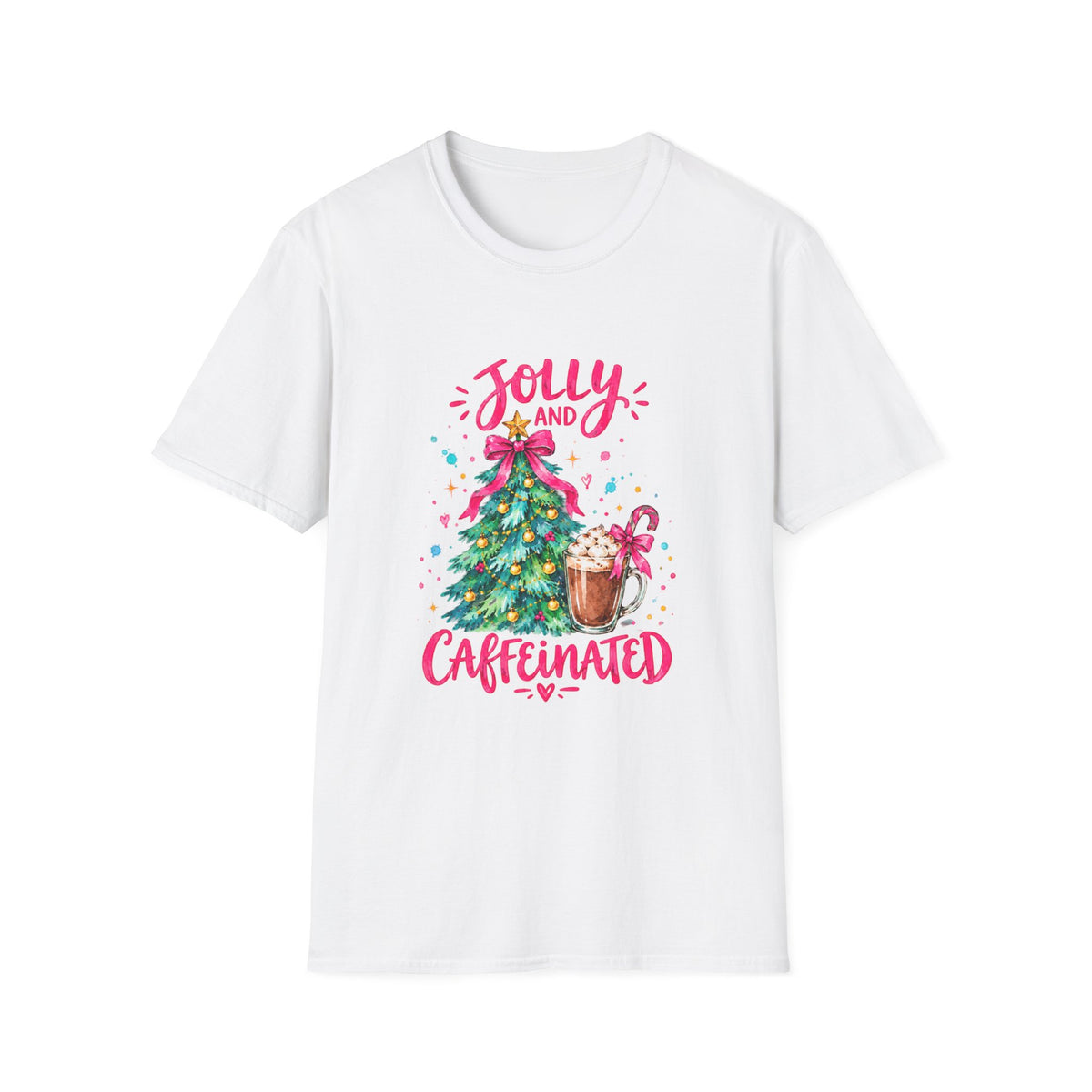 Jolly and Caffeinated Christmas Tree T-Shirt | Holiday Coffee Tee