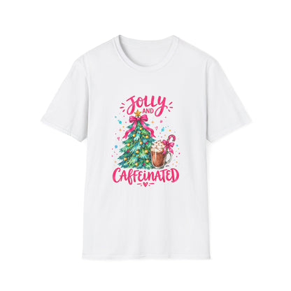Jolly and Caffeinated Christmas Tree T-Shirt | Holiday Coffee Tee