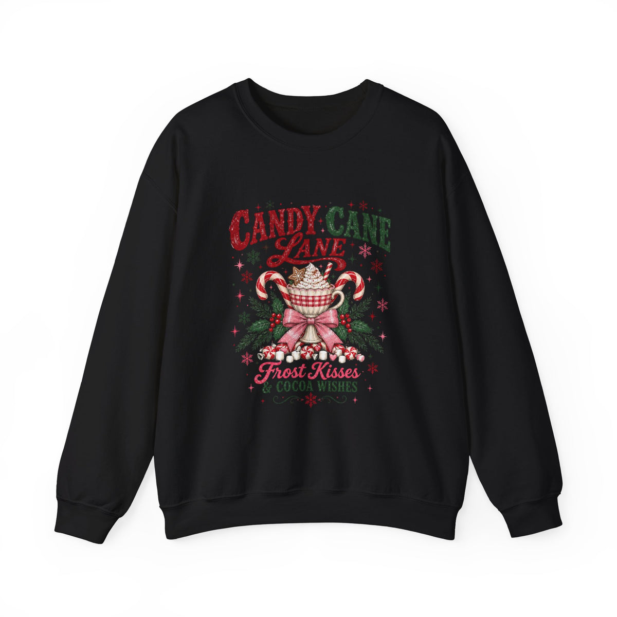 Candy Cane Lane graphic Sweatshirt | Frost Kisses & Cocoa Wishes, Christmas sweatshirt