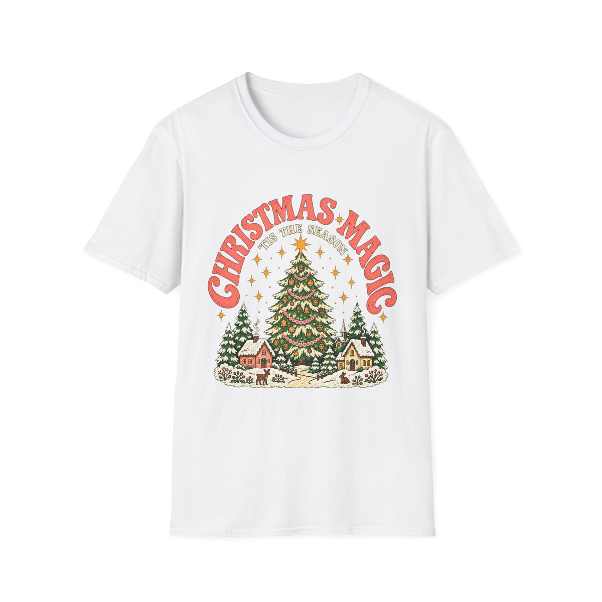 Christmas Magic Tree T-Shirt | Cozy Village Holiday Design