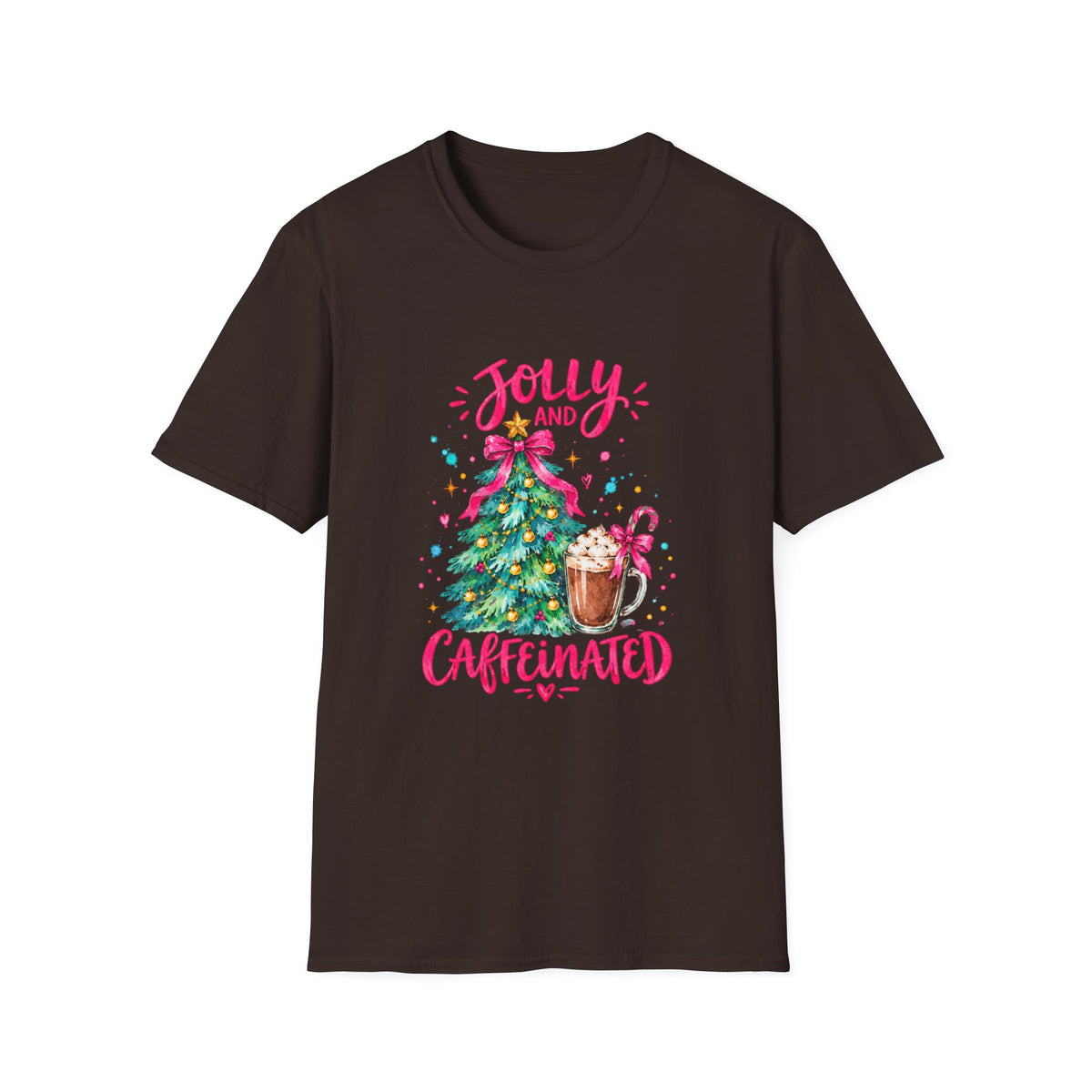 Jolly and Caffeinated Christmas Tree T-Shirt | Holiday Coffee Tee