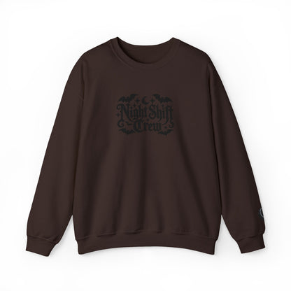 Night Shift Crew Embroidered sweatshirt | Halloween bats gothic script