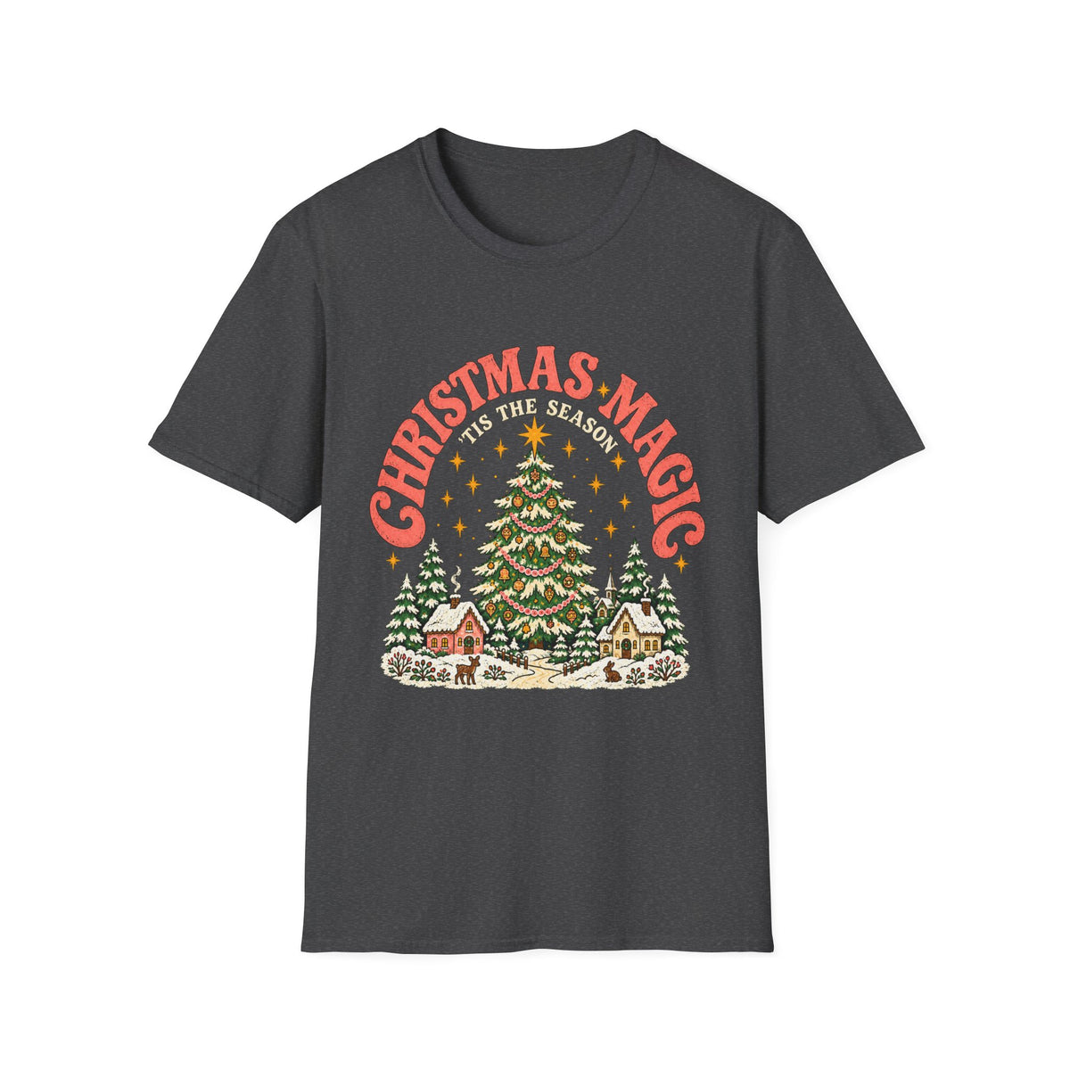 Christmas Magic Tree T-Shirt | Cozy Village Holiday Design