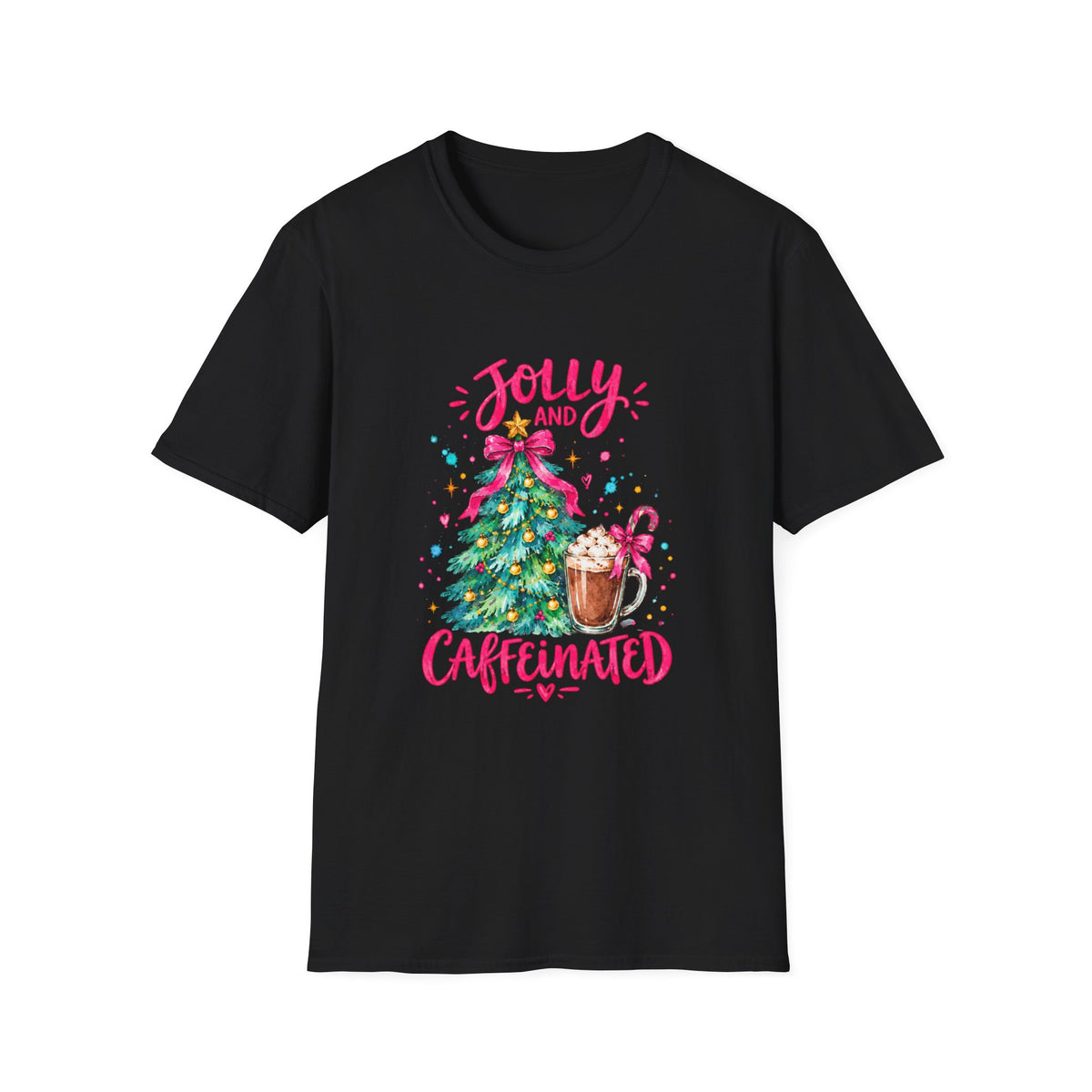 Jolly and Caffeinated Christmas Tree T-Shirt | Holiday Coffee Tee
