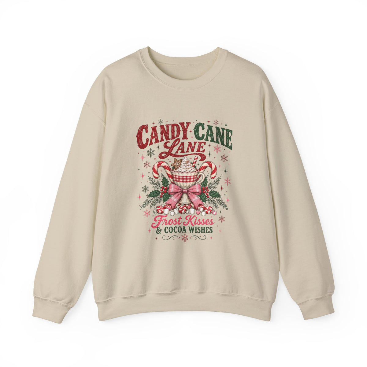 Candy Cane Lane graphic Sweatshirt | Frost Kisses & Cocoa Wishes, Christmas sweatshirt