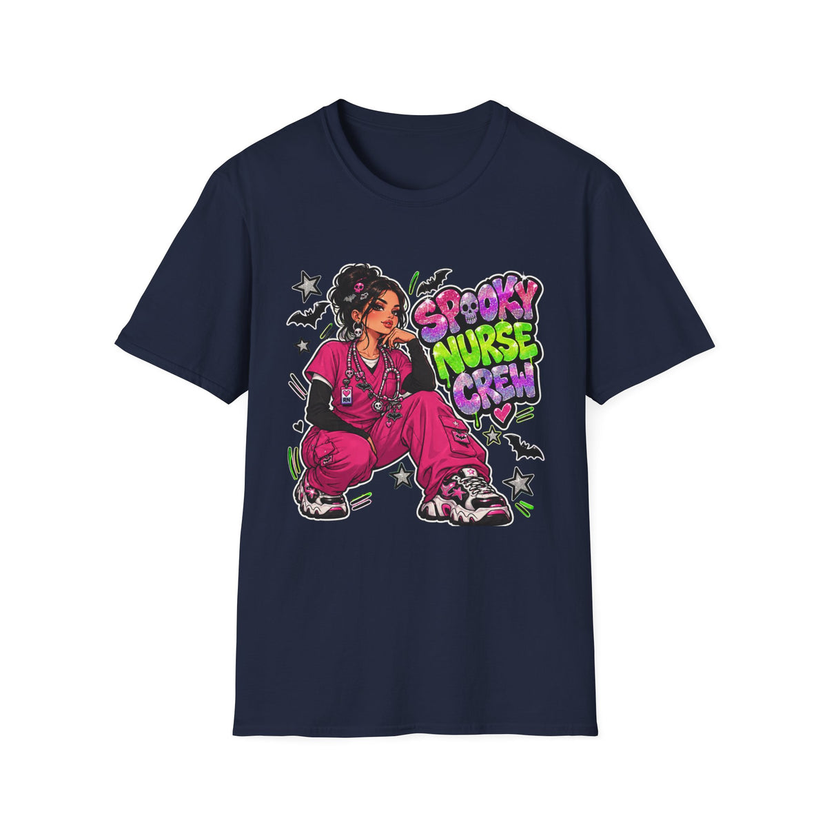 Spooky Nurse Crew T-Shirt | Halloween Medical Scrub Art