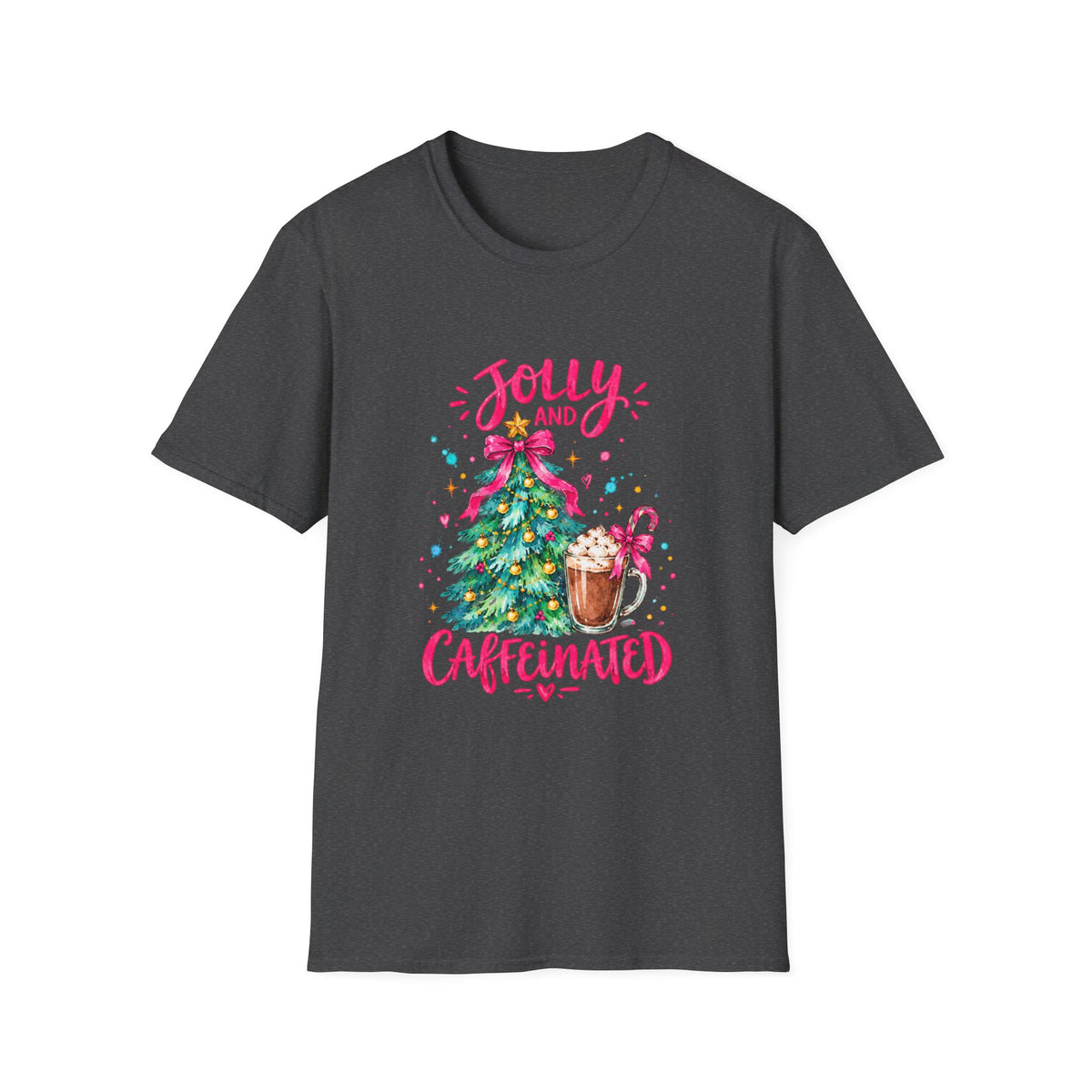 Jolly and Caffeinated Christmas Tree T-Shirt | Holiday Coffee Tee
